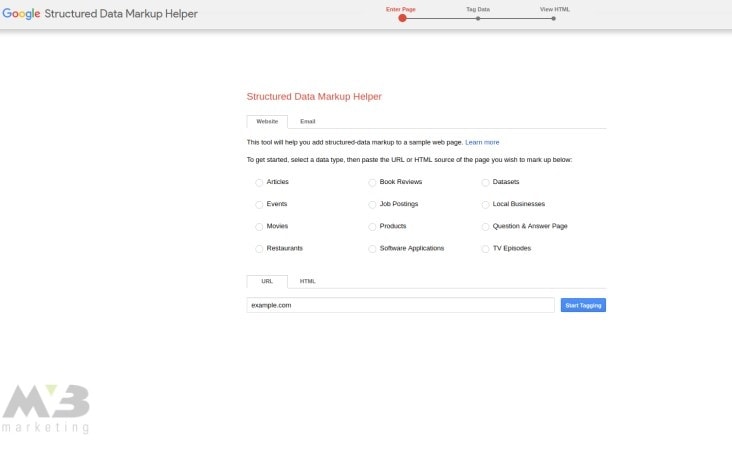 Google Markup's Data Identification Categories