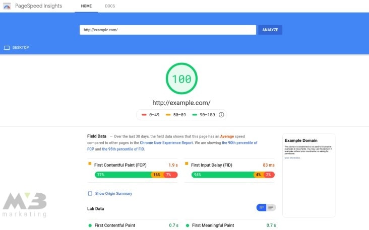 PageSpeed Example URL Results Page