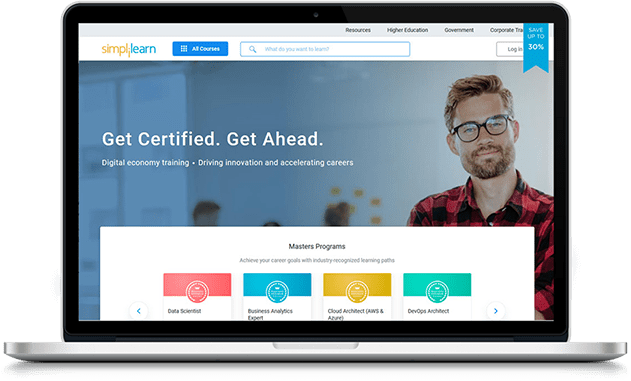 An opened laptop with a SaaSSEO&rsquo;s client SimpliLearn on a display