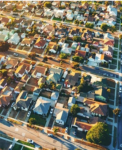 Aerial view of of a residential neighborhood in LA