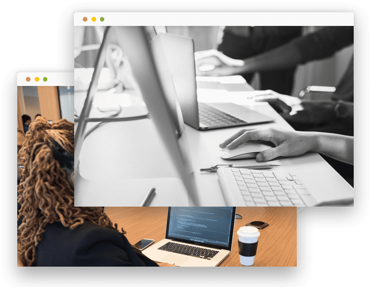 3Employees in an office on computers