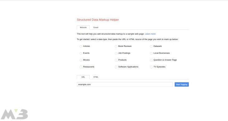 Google Markup's Data Identification Categories