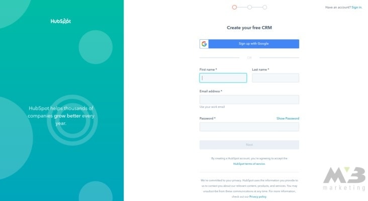 Hubspot Create Account Landing Page