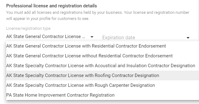license/registration types required