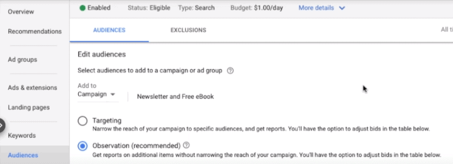 Add Google Audiences to your ad campaign