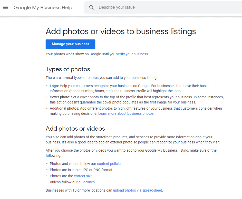 Add photos or videos to business listing