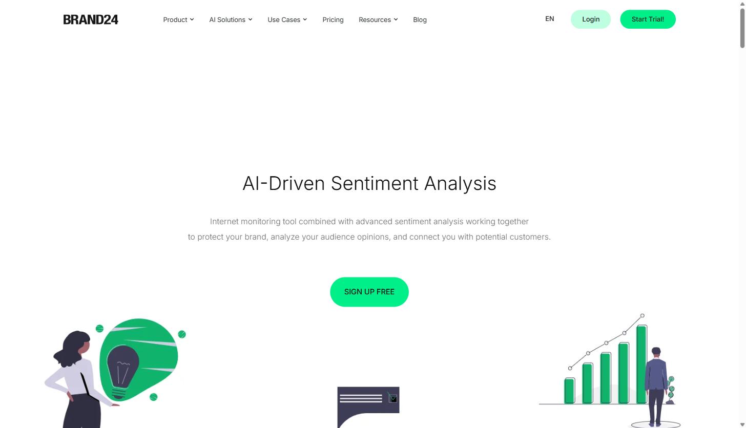 Brand24 for B2B SaaS Marketing Teams: A Practical Guide to Tracking Brand Mentions and Sentiment 1 Brand24 AI-driven sentiment analysis product page describing internet monitoring combined with sentiment classification