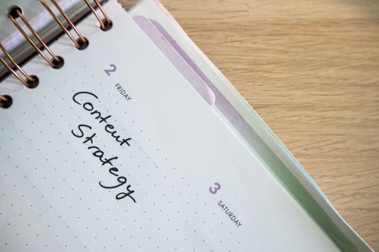 Spiral planner page with the handwritten words Content Strategy