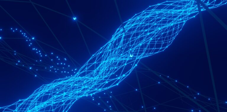 Abstract blue network of connected lines and nodes representing entity relationships and knowledge graph data