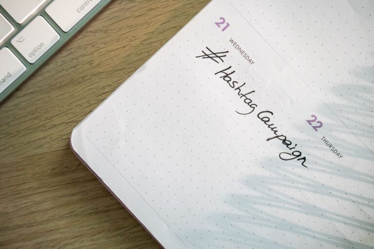 Planner page with a hashtag campaign note, representing PPC campaign planning